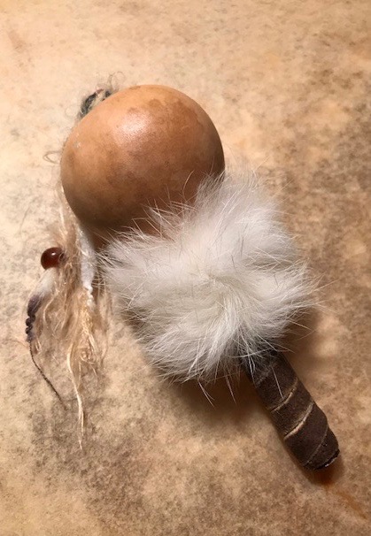 baby gourd rattle brown leather