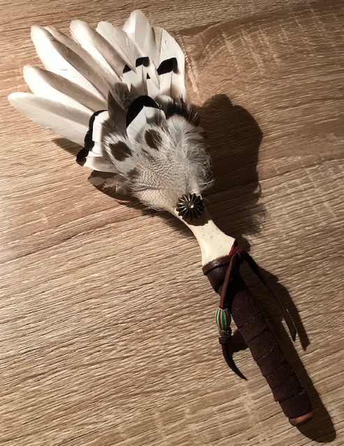 black and white feather fan